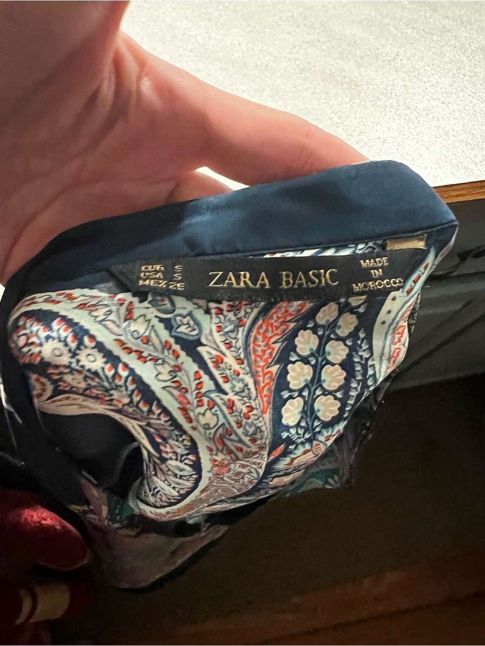 Zara, Paisley Resort Boho Tunic Blouse Split Neck Kimono Sleeve Navy Size Small - Picture 7 of 7